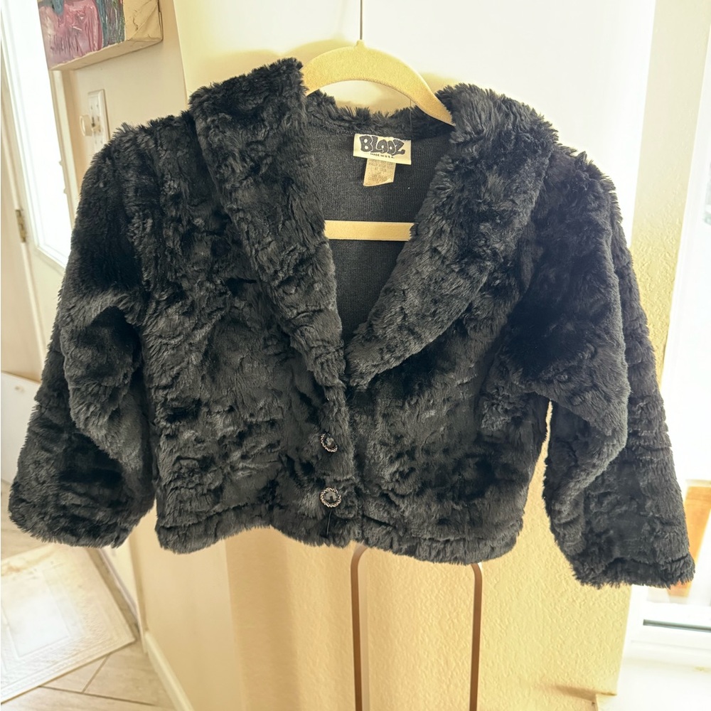 Blooz Faux Fur Crop Jacket with Vintage Buttons